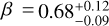 $\beta = 0.68_{ - 0.09}^{ + 0.12}$