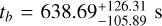 ${t_b} = 638.69_{ - 105.89}^{ + 126.31}\,\,{\rm{s}}$