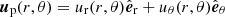 $ \boldsymbol{u}_{\mathrm{p}}(r,\theta) = u_{\mathrm{r}}(r,\theta)\hat{\boldsymbol{e}}_{\mathrm{r}}+u_{\theta}(r,\theta)\hat{\boldsymbol{e}}_{\theta} $
