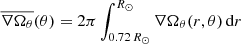 $ \overline{\nabla\Omega_{\theta}}(\theta)=2\pi \int_{0.72\,R_\odot}^{R_\odot} \nabla \Omega_\theta (r, \theta) \,\mathrm{d}r $