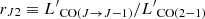 $ r_{J2}\equiv {L^\prime}_{{\rm CO}(J\rightarrow J-1)}/{L^\prime}_{\rm CO(2{-}1)} $