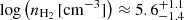 $ \log{\left(n_{\mathrm{H_2}}\,\mathrm{[cm^{-3}]}\right)}\approx 5.6^{+1.1}_{-1.4} $