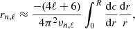 $$ \begin{aligned} r_{n,\ell }\approx \frac{-(4 \ell + 6)}{4\pi ^{2}\nu _{n,\ell }}\int _{0}^{R}\frac{\mathrm{d}c}{\mathrm{d}r}\frac{\mathrm{d}r}{r}, \end{aligned} $$