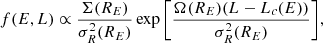 $$ \begin{aligned} f(E,L) \propto \frac{\Sigma (R_E)}{\sigma _R^2(R_E)}\exp \Bigg [\frac{\Omega (R_E)(L-L_c(E))}{\sigma _R^2(R_E)}\Bigg ], \end{aligned} $$