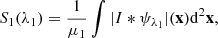 $$ \begin{aligned} S_1 (\lambda _1) = \frac{1}{\mu _1} \int |I * \psi _{\lambda _1}| (\mathbf x ) \mathrm{d}^2 \mathbf x , \end{aligned} $$