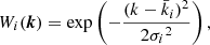 $$ \begin{aligned} W_i(\boldsymbol{k}) = \exp \left(-\frac{(k - \bar{k}_i)^2}{2{\sigma _i}^2}\right), \end{aligned} $$