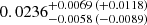 $ 0.0236_{-0.0058\,(-0.0089)}^{+0.0069\,(+0.0118)} $