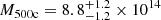 $ M_{\mathrm{500c}} = 8.8^{+1.2}_{-1.2} \times 10^{14} $