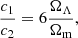 $$ \begin{aligned} \frac{c_1}{c_2} = 6\frac{\Omega _{\Lambda }}{\Omega _{\rm m}}, \end{aligned} $$