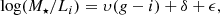 $$ \begin{aligned} \log (M_\star /L_i) = \upsilon (g-i) +\delta +\epsilon , \end{aligned} $$