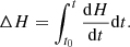 $$ \begin{aligned} \Delta H=\int _{t_{0}}^{t}{\frac{\mathrm{d}H}{\mathrm{d}t}}\mathrm{d}t. \end{aligned} $$