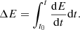 $$ \begin{aligned} \Delta E=\int _{t_{0}}^{t}{\frac{\mathrm{d}E}{\mathrm{d}t}}\mathrm{d}t. \end{aligned} $$