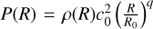 $P(R) = \rho (R)c_0^2{\left( {{R \over {{R_0}}}} \right)^q}$