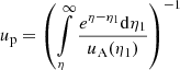 $$ \begin{aligned} u_{\rm p} = \left(\int \limits _\eta ^{\infty } \frac{e^{\eta -\eta _1}\mathrm{d}\eta _1}{u_{\rm A}(\eta _1)} \right)^{-1} \end{aligned} $$