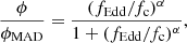 $$ \begin{aligned} \frac{\phi }{\phi _{\rm MAD}} = \frac{(f_{\rm Edd}/f_{\rm c})^\alpha }{1+(f_{\rm Edd}/f_{\rm c})^\alpha }, \end{aligned} $$