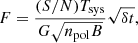$$ \begin{aligned} F = \frac{(S/N) T_{\rm sys}}{G \sqrt{n_{\rm pol} B}} \sqrt{\delta t}, \end{aligned} $$