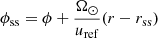 $ \phi_{\mathrm{ss}} = \phi + \frac{\Omega_\odot}{u_{\mathrm{ref}}}(r-r_{\mathrm{ss}}) $