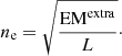 $$ \begin{aligned} n_{\rm e} = \sqrt{\frac{\mathrm{EM}^{\mathrm{extra}}}{L}}\cdot \end{aligned} $$