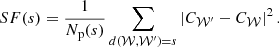 $$ \begin{aligned} SF(s) = \frac{1}{N_{\rm p}(s)} \sum _{d(\mathcal{W} , \mathcal{W} ^{\prime }) = s} \left| C_{\mathcal{W} ^{\prime }} - C_{\mathcal{W} } \right| ^2. \end{aligned} $$