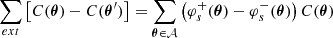 $$ \begin{aligned} \sum _{ext} \left[ C(\boldsymbol{\theta }) - C(\boldsymbol{\theta }^{\prime }) \right] = \sum _{\boldsymbol{\theta } \in \mathcal{A} } \left( \varphi ^{+}_{s}(\boldsymbol{\theta }) -\varphi ^{-}_{s}(\boldsymbol{\theta }) \right) C(\boldsymbol{\theta }) \end{aligned} $$