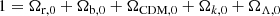 $$ \begin{aligned} 1 = \Omega _{\rm r,0} + \Omega _{\rm b,0} + \Omega _{\mathrm{CDM},0} + \Omega _{k,0} + \Omega _{\Lambda ,0} \end{aligned} $$