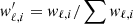 $ w_{\ell,i}^\prime = w_{\ell,i}/\sum{w_{\ell,i}} $