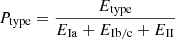 $$ \begin{aligned} P_{\rm type} = \frac{E_{\rm type}}{E_{\rm Ia}+E_{\mathrm{Ib/c}}+E_{\rm II}} \end{aligned} $$