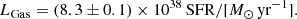 $$ \begin{aligned} L_{\mathrm{Gas} }=(8.3\pm 0.1) \times 10^{38}\,\mathrm{SFR}/[M_{\odot }\,\mathrm{yr}^{-1}]. \end{aligned} $$