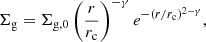$$ \begin{aligned} \Sigma _{\mathrm{g}} = \Sigma _{\mathrm{g,0}} \left( \frac{r}{r_{\rm c}} \right)^{-\gamma } e^{-(r/r_{\rm c})^{2-\gamma }}, \end{aligned} $$