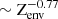 $ \sim {{\rm Z}^{-0.77}_{{\rm env}}} $