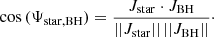 $$ \begin{aligned} \mathrm{cos} \,(\Psi _{\mathrm{star,BH} }) = \frac{J_{\mathrm{star} }\cdot J_{\mathrm{BH} }}{||J_{\mathrm{star} }||\,||J_{\mathrm{BH} }||}\cdot \end{aligned} $$