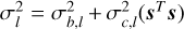 $\sigma _l^2 = \sigma _{b,l}^2 + \sigma _{c,l}^2\left( {{s^T}s} \right)$