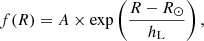 $$ \begin{aligned} f(R) = A \times \exp \left( \frac{R-R_\odot }{h_{\rm L}} \right), \end{aligned} $$