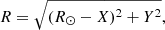 $$ \begin{aligned} R = \sqrt{(R_\odot - X)^2 + Y^2}, \end{aligned} $$