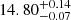 $ 14.80_{-0.07}^{+0.14} $