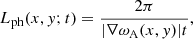 $$ \begin{aligned} L_{\mathrm{ph}}(x, { y}; t) = \dfrac{2\pi }{|\nabla \omega _{\mathrm{A}}(x,{ y})| t}, \end{aligned} $$