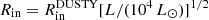 $ R_{\mathrm{in}} = R_{\mathrm{in}}^{\mathrm{DUSTY}} [{L}/(10^4\,L_\odot)]^{1/2} $