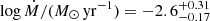 $ \log{\dot{M}/(M_{\odot}\,\mathrm{yr}^{-1})}=-2.6^{+0.31}_{-0.17} $