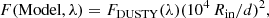 $$ \begin{aligned} F(\mathrm{Model}, \lambda ) = F_{\rm DUSTY}(\lambda )(10^4\,R_{\rm in}/d)^2, \end{aligned} $$