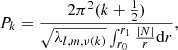 $$ \begin{aligned} P_k = \frac{2\pi ^2 (k + \frac{1}{2})}{\sqrt{\lambda _{l, m, \nu (k)}} \int _{r_0}^{r_1}{\frac{|N|}{r}\mathrm{d}r}}, \end{aligned} $$