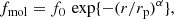 $$ \begin{aligned} f_{\mathrm{mol} } = f_{{0}}\,\exp \{-(r/r_{\mathrm{p} })^{\alpha }\}, \end{aligned} $$