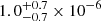 $ 1.0^{+0.7}_{-0.7}\times10^{-6} $