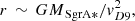 $$ \begin{aligned} r\,\sim \,{GM}_{\mathrm{SgrA*}}/v_{D9}^2, \end{aligned} $$
