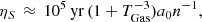 $$ \begin{aligned} \eta _{S}\,\approx \,10^5\,\mathrm{yr}\,(1+T_{\rm Gas}^{-3})a_0 n^{-1}, \end{aligned} $$