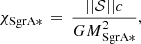 $$ \begin{aligned} \chi _{\rm SgrA*}\,=\,\frac{||\mathcal{S} ||c}{{GM}_{\mathrm{SgrA*}}^2}, \end{aligned} $$