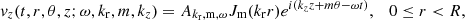 $$ \begin{aligned} v_z (t, r, \theta , z; \omega , k_{\rm r}, m, k_z) = A_{k_{\rm r}, \mathrm{m}, \omega } J_{\rm m}(k_{\rm r} r) e^{i\left(k_z z + m\theta - \omega t\right)}, \quad 0 \le r < R ,\end{aligned} $$