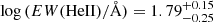 $ \log{(EW(\mathrm{HeII})/\AA)} = 1.79^{+0.15}_{-0.25} $