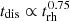 $ t_{\mathrm{dis}}\propto t_{\mathrm{rh}}^{0.75} $