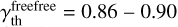 $\[\gamma_{\text {th }}^{\text {freefree }}=0.86-0.90\]$