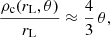 $$ \begin{aligned} \frac{\rho _{\rm c}(r_{\rm L}, \theta )}{r_{\rm L}} \approx \frac{4}{3} \, \theta ,\end{aligned} $$